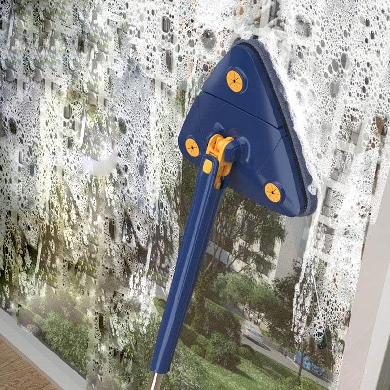 Esfregão de Limpeza Triangular 360 com cabo telescópico para Limpeza Doméstica de Teto e Parede, com Auto Drenagem para Limpar Pisos e Azulejos.